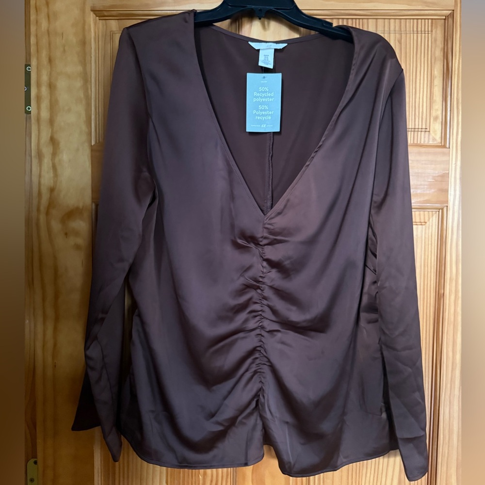 H&M Chocolate Brown V-Neck Blouse